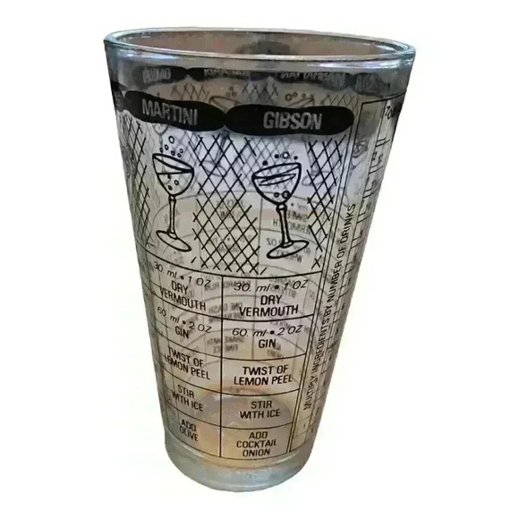 Vintage Irvinware USA Glass w/ Black Recipes Drink Cocktail Shaker Bar Mixer - Picture 4 of 10